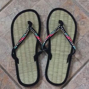 BNWT Accessorize Beaded Bamboo Flip Flops - US 7/8
